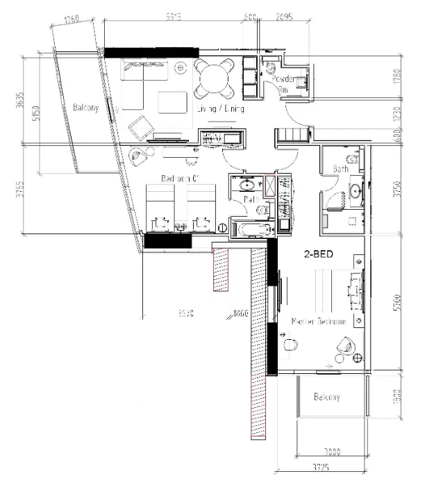 2 bedroom Apartments floor plan at Damac Hills - Radisson Dubai