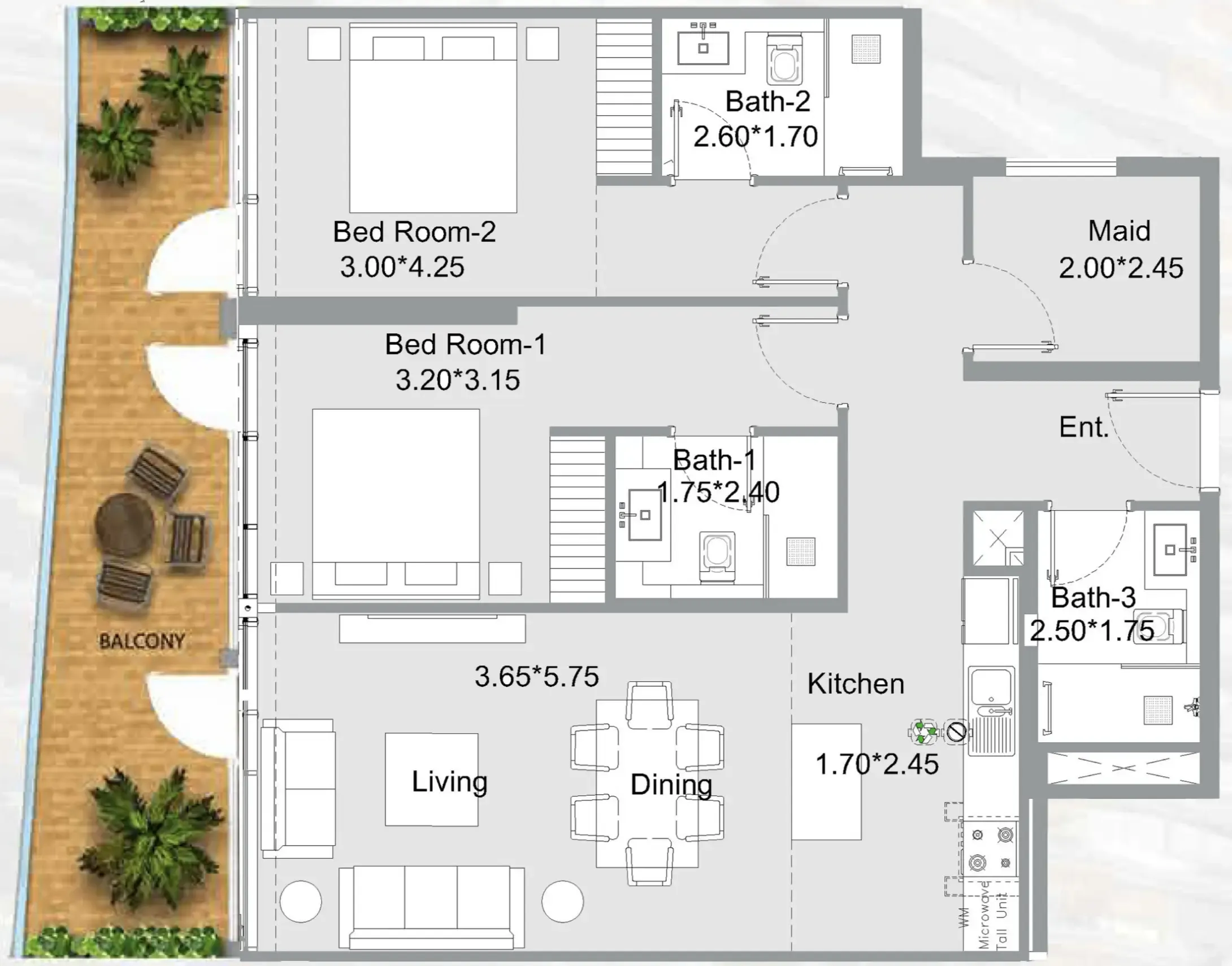 2 bedroom Apartments floor plan at 311 Boulevard