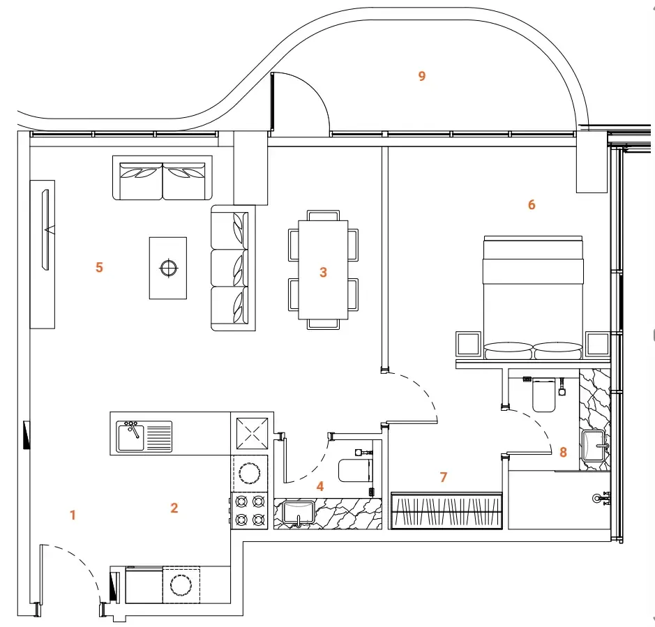 1 bedroom Apartments floor plan at The Orchard Place Towers A & B