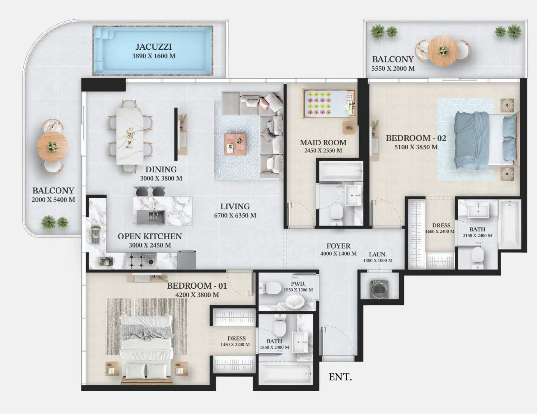 2.5 bedroom Apartments floor plan at Wellington Ocean
