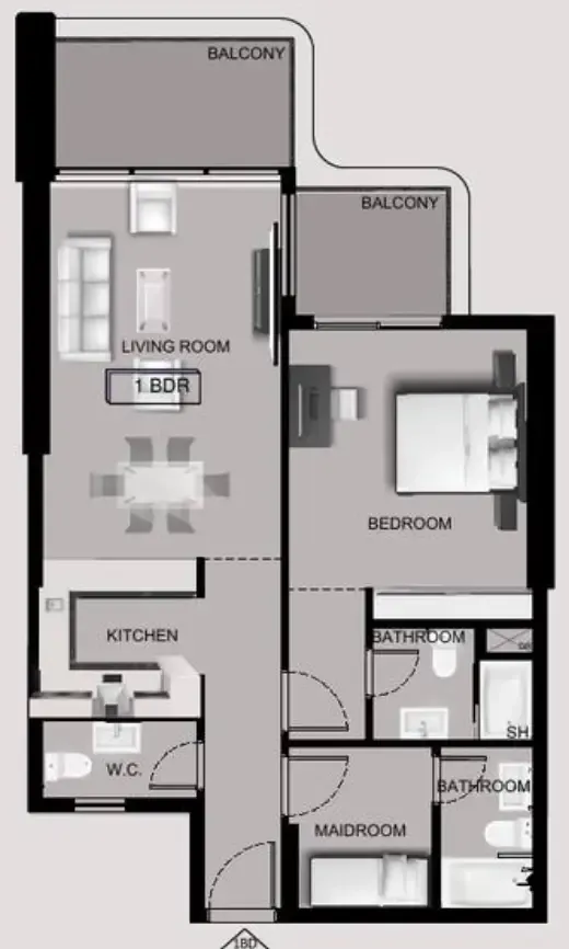1.5 bedroom Apartments floor plan at Sea View Residence