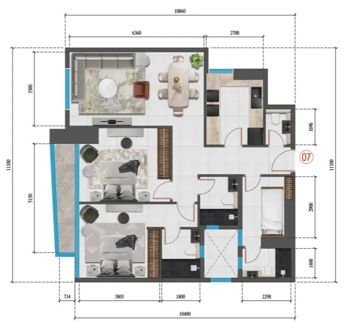 2 bedroom Apartments floor plan at Faradis Tower