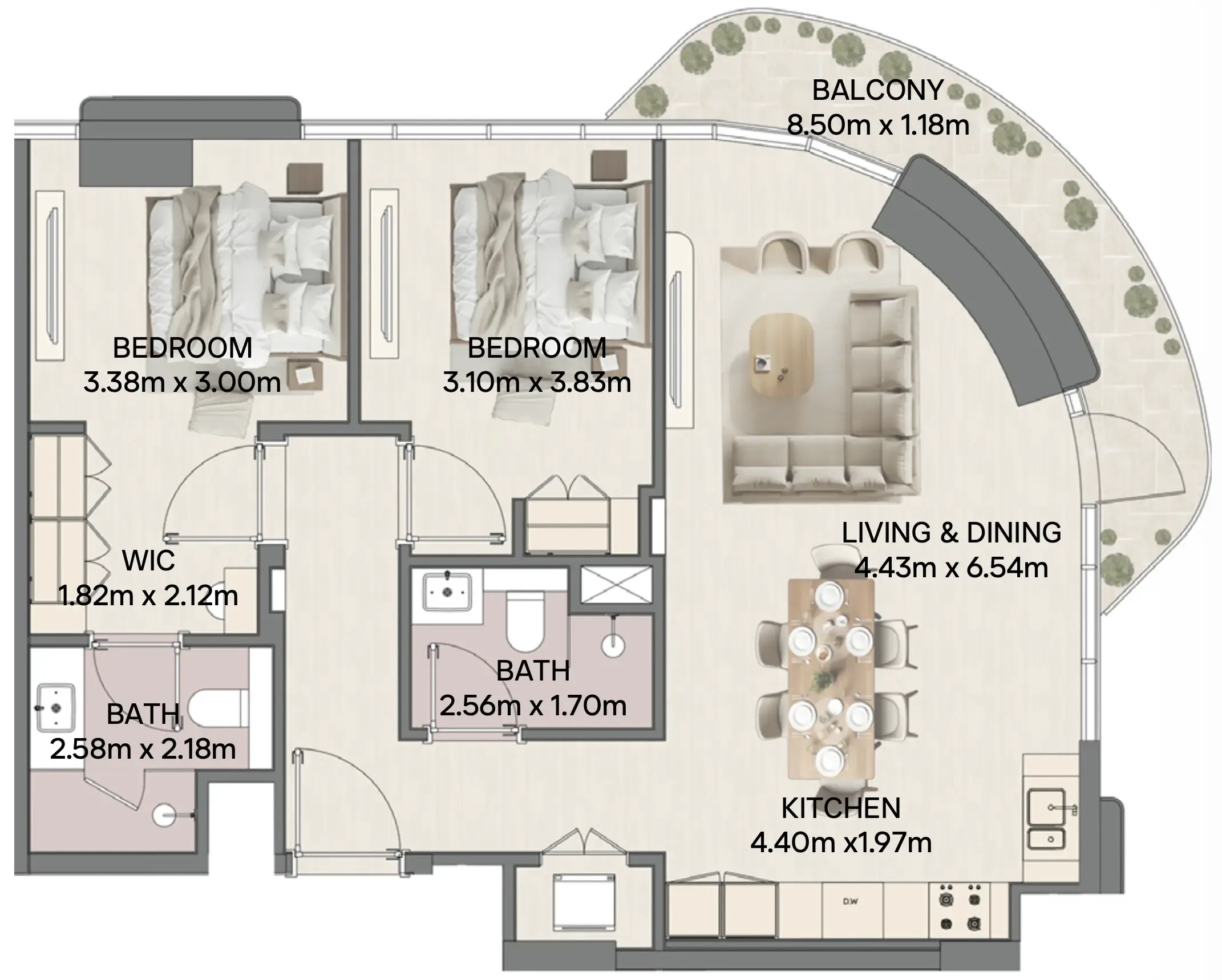 2 bedroom Apartments floor plan at Mirasol II