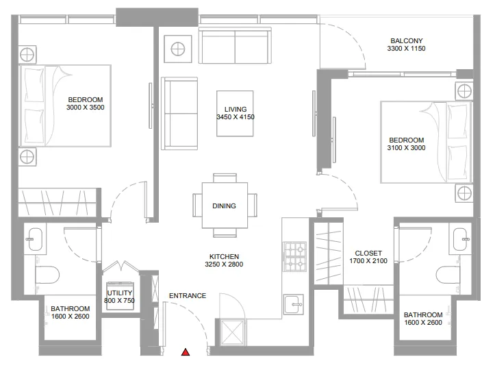 2 bedroom Apartments floor plan at Pristine Beach Residences