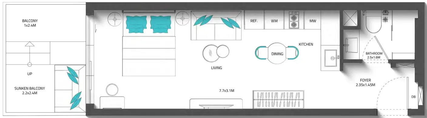 0 bedroom Apartments floor plan at Reef 996