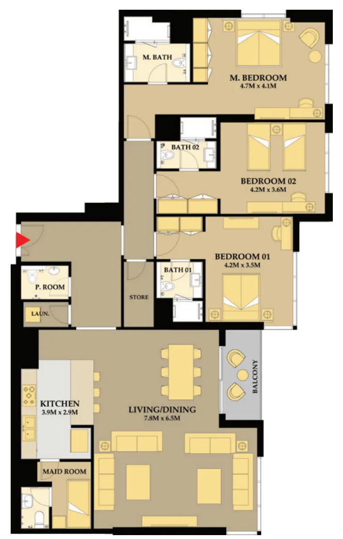 3 bedroom Apartments floor plan at Riva Residence