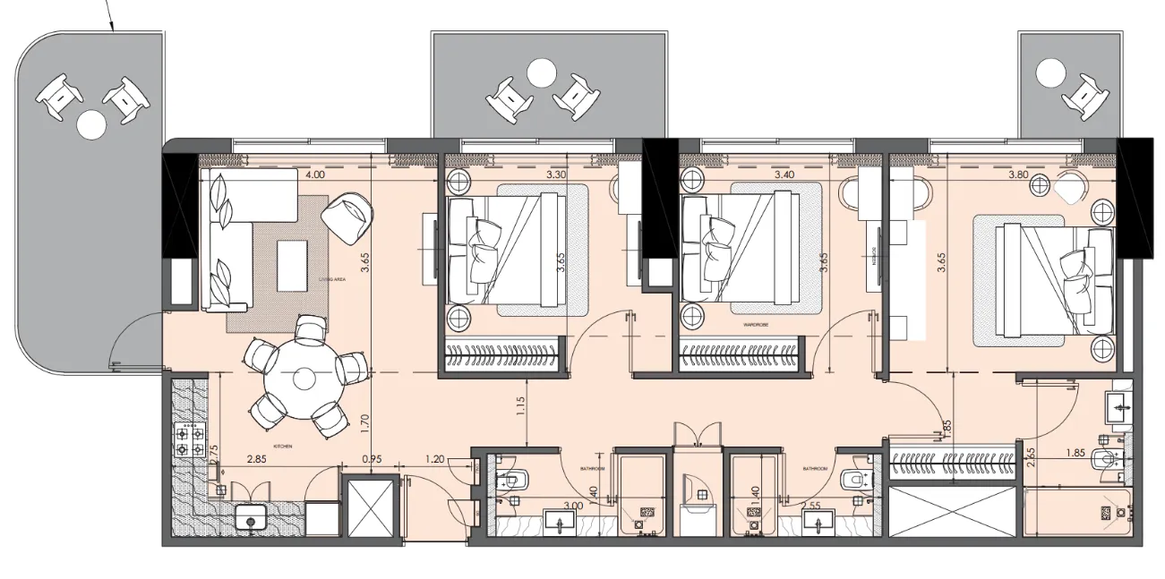 3 bedroom Apartments floor plan at Azizi Wasel