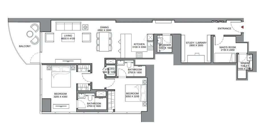 2 bedroom Apartments floor plan at Skyscape