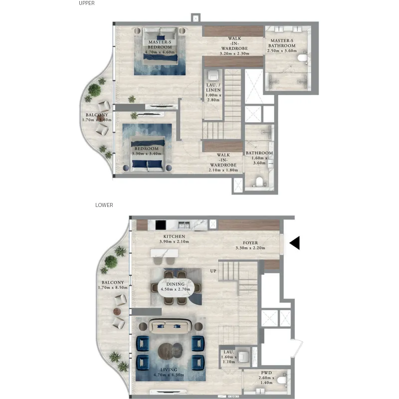 2 bedroom Duplex floor plan at Royal Yacht Club Residence
