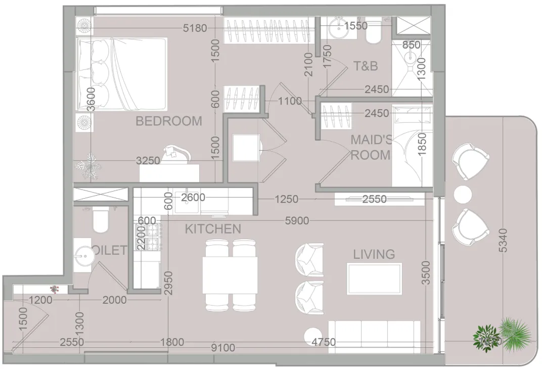 1.5 bedroom Apartments floor plan at TETR1S Tower