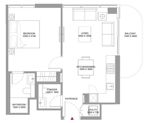 1 bedroom Apartments floor plan at Pristine Beach Residences