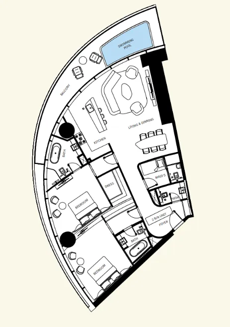 2 bedroom Apartments floor plan at Mercedes-Benz Places by Binghatti