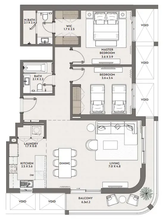 2 bedroom Apartments floor plan at Cello by Taraf