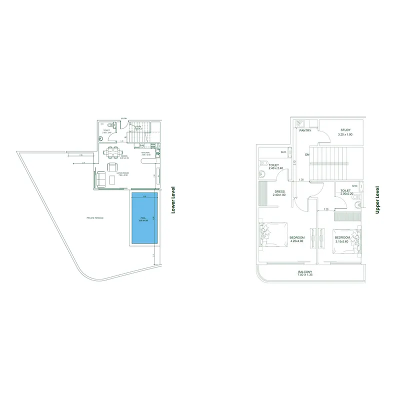 2 bedroom Duplex floor plan at Opalz