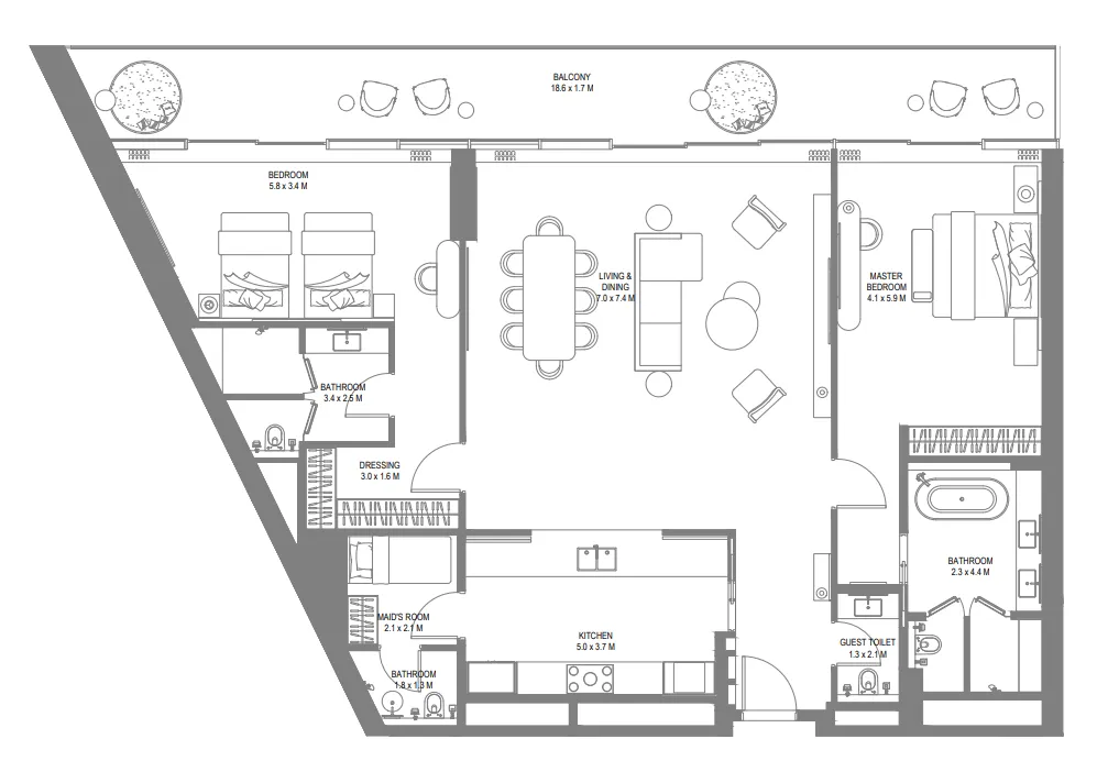 2 bedroom Apartments floor plan at Anantara Sharjah Resort