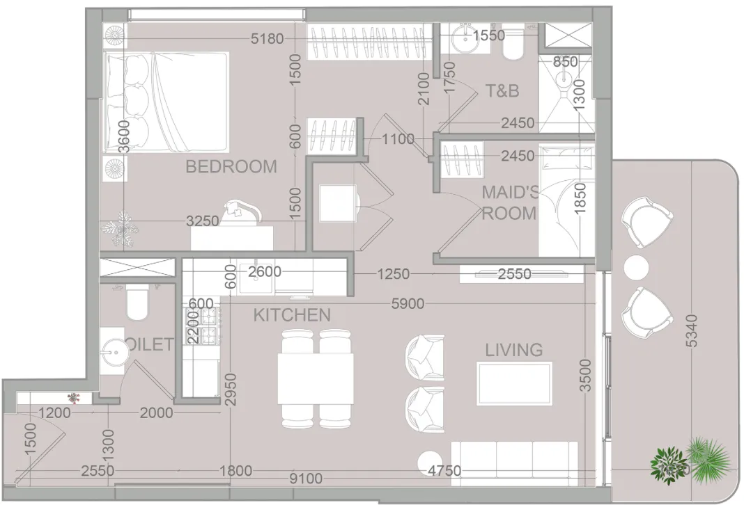 1.5 bedroom Apartments floor plan at TETR1S Tower