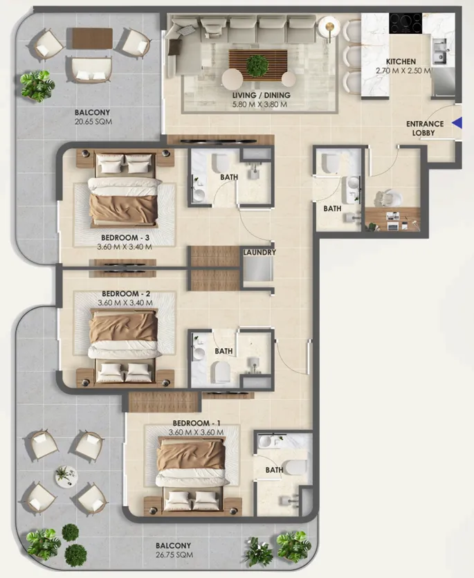 3.5 bedroom Apartments floor plan at Vivida Residences