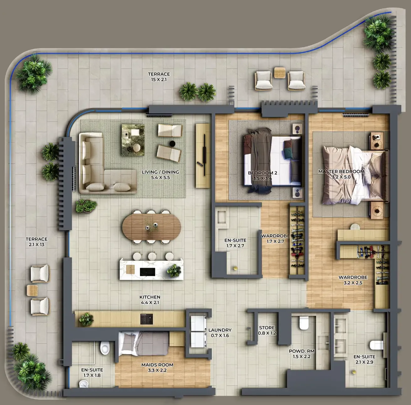 2 bedroom Apartments floor plan at The Cape
