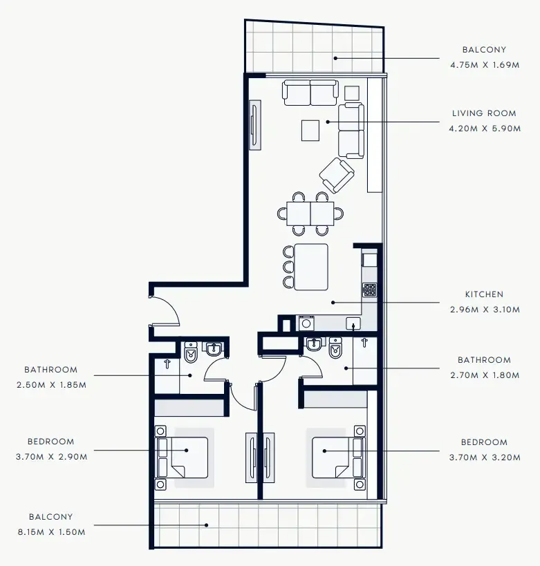 2 bedroom Apartments floor plan at Riviera Rêve