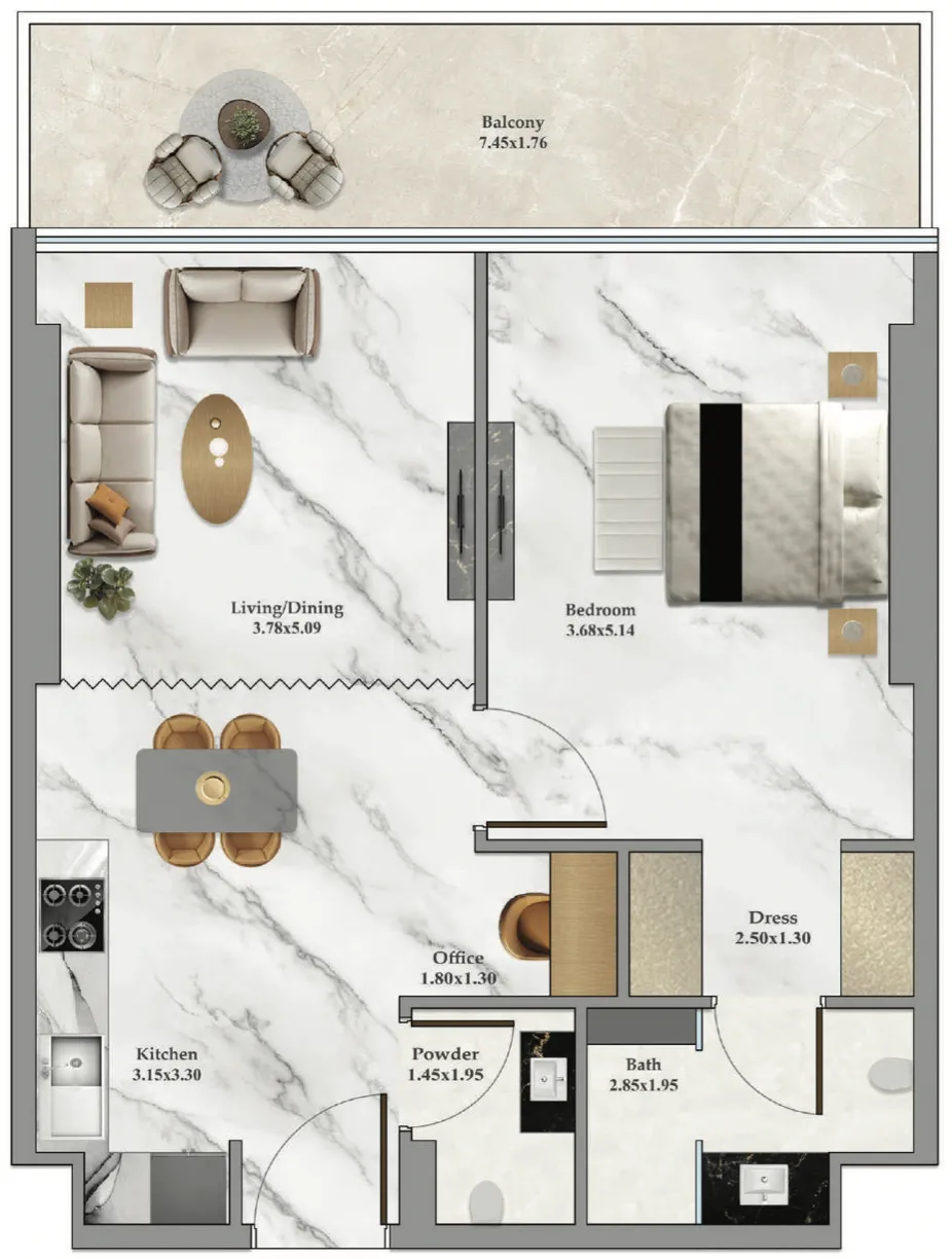1 bedroom Apartments floor plan at Bayz 102