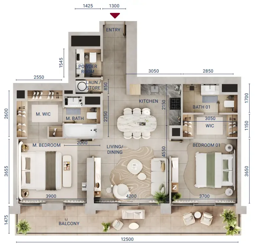 2 bedroom Apartments floor plan at Mirdad