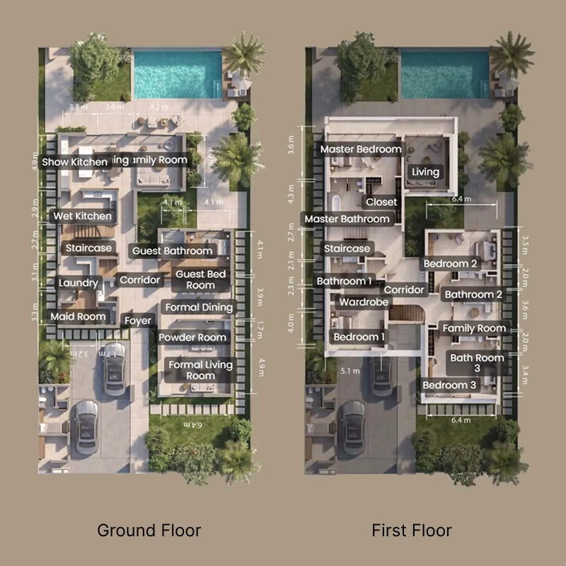 5 bedroom Villa floor plan at Yas Riva Reserve