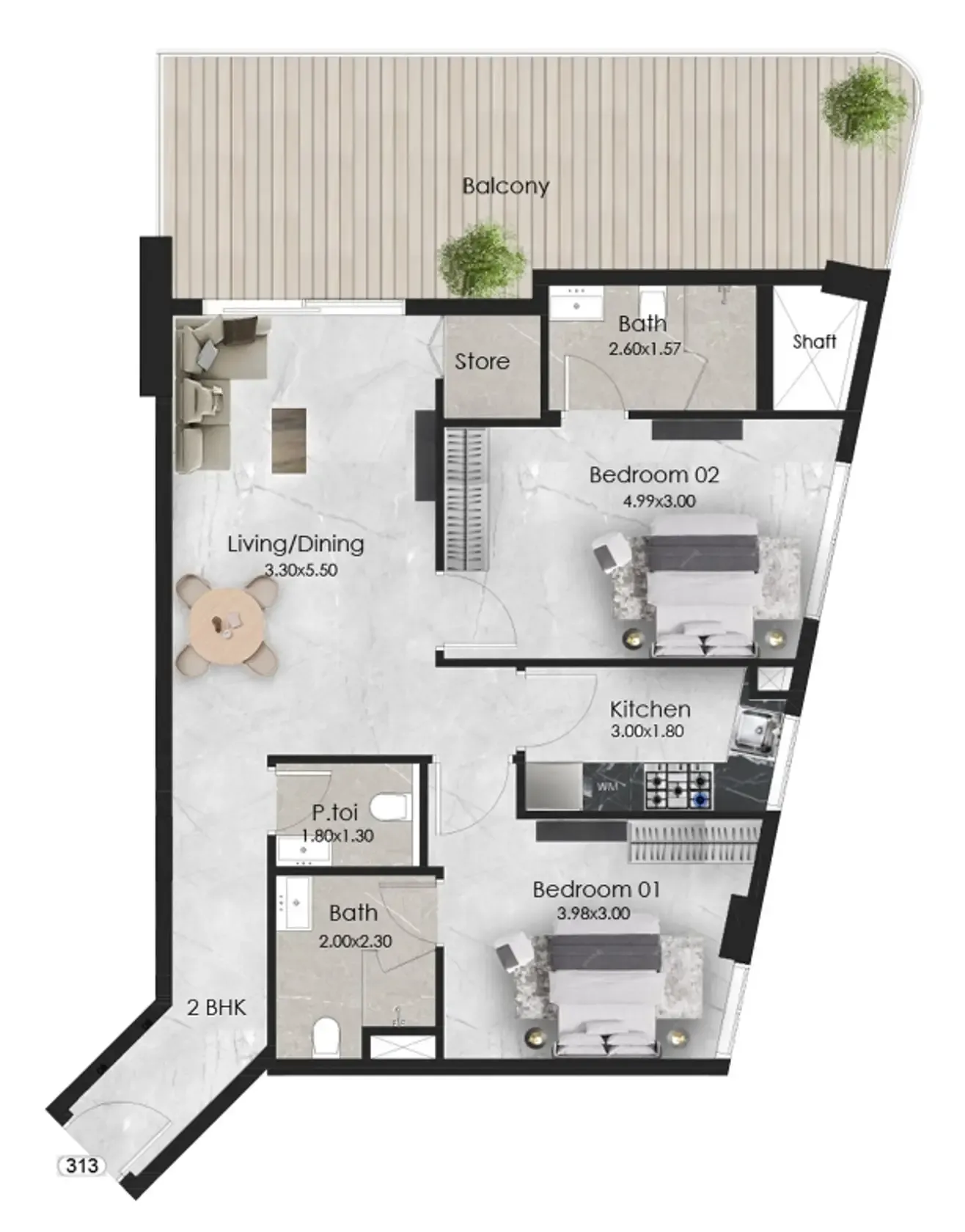 2 bedroom Apartments floor plan at Aristo