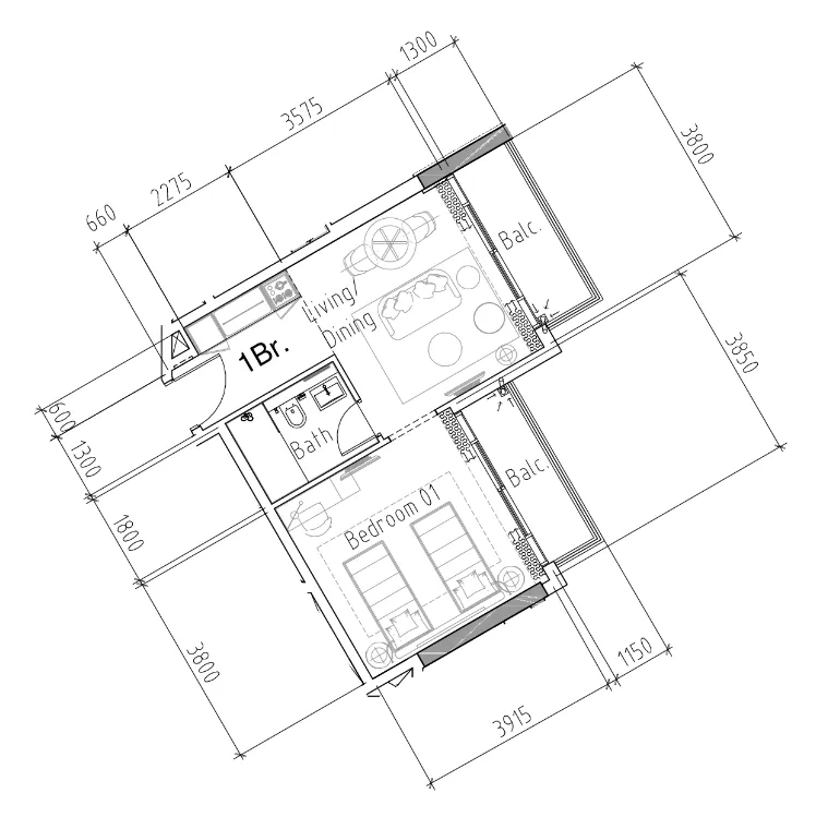 1 bedroom Apartments floor plan at Damac Hills 2 - Hotel Edge by Rotana