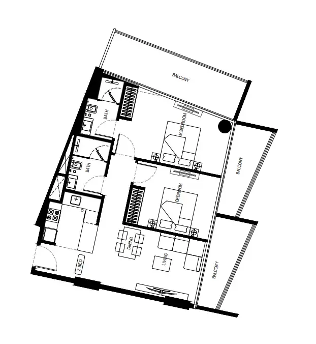 2 bedroom Apartments floor plan at Binghatti HillCrest