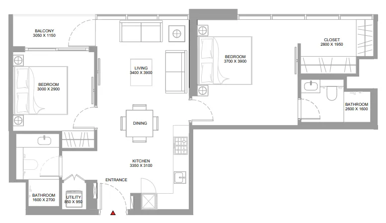 2 bedroom Apartments floor plan at Pristine Beach Residences