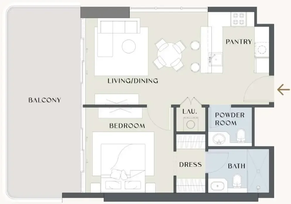 1.5 bedroom Apartments floor plan at Chelsea Gardens