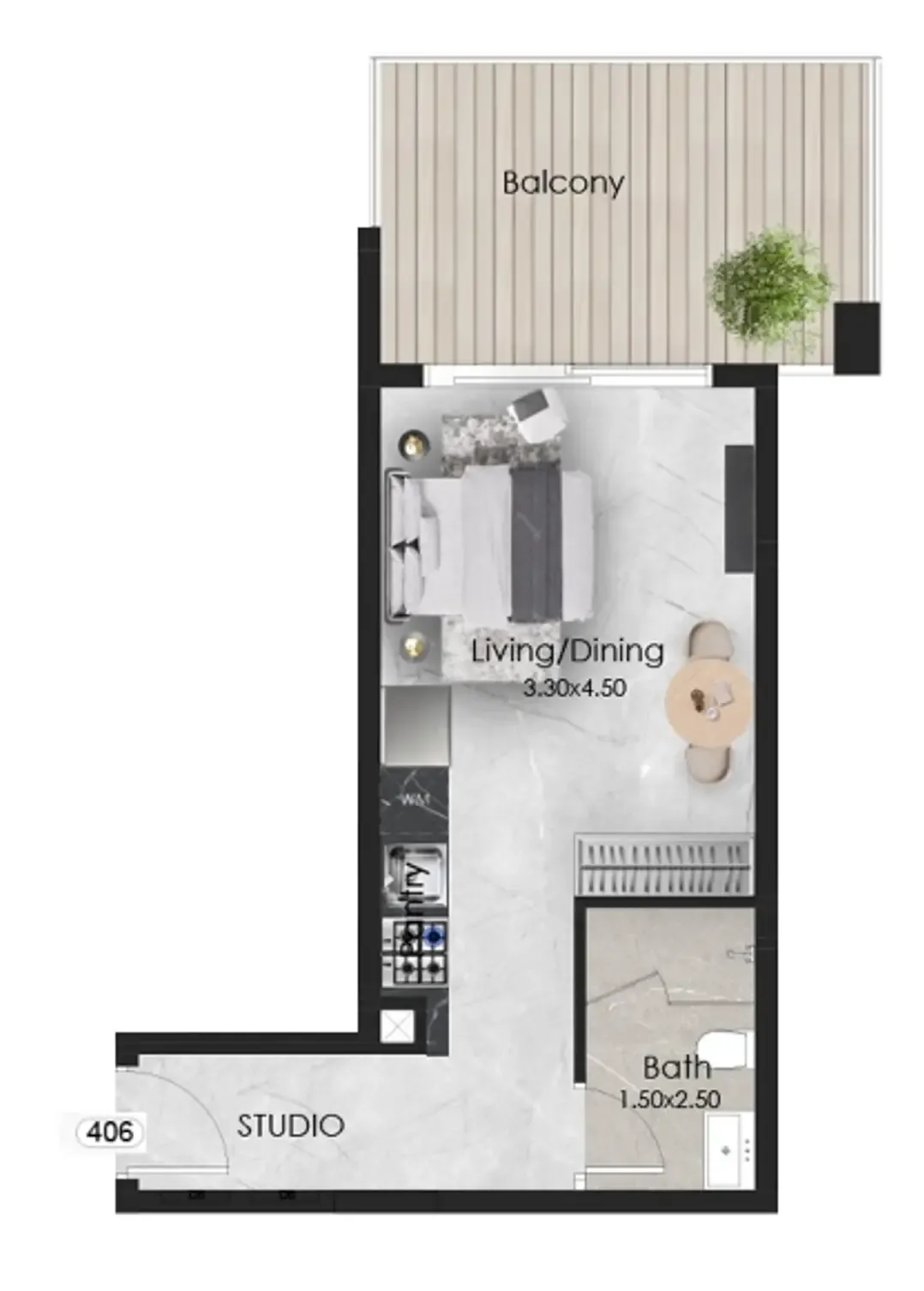 0 bedroom Apartments floor plan at Aristo