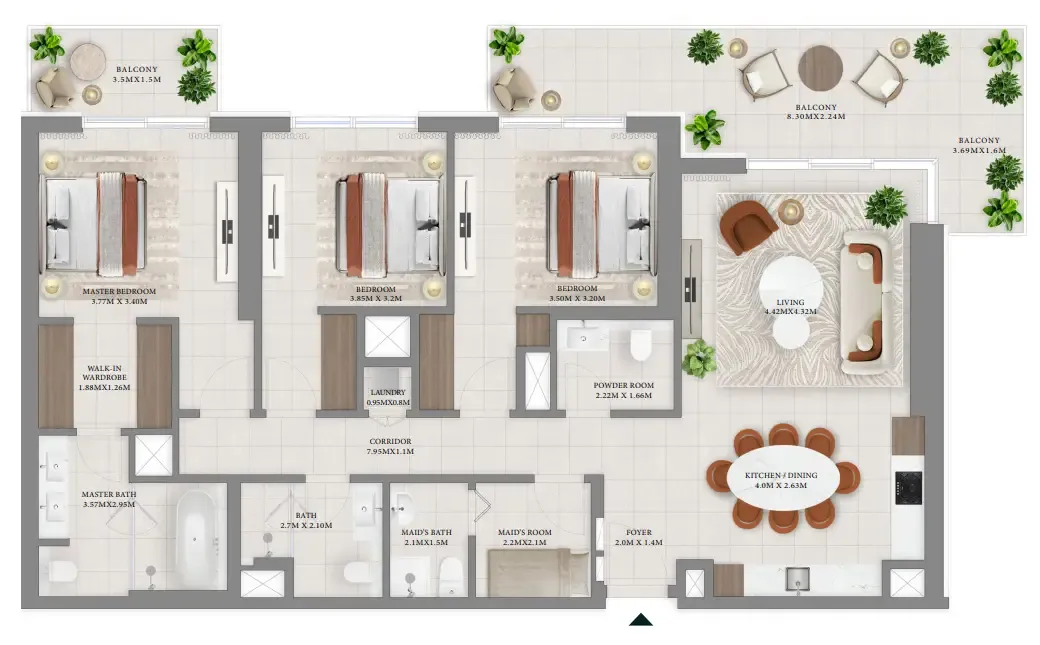 3 bedroom Apartments floor plan at Vida Residences Hillside