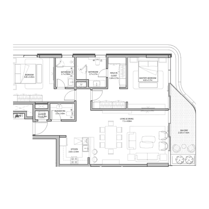 2 bedroom Apartments floor plan at The Blue Beach Residence
