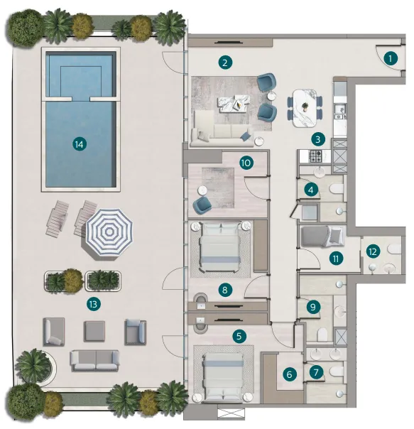 2 bedroom Apartments floor plan at Flora Shore Beachside Residences