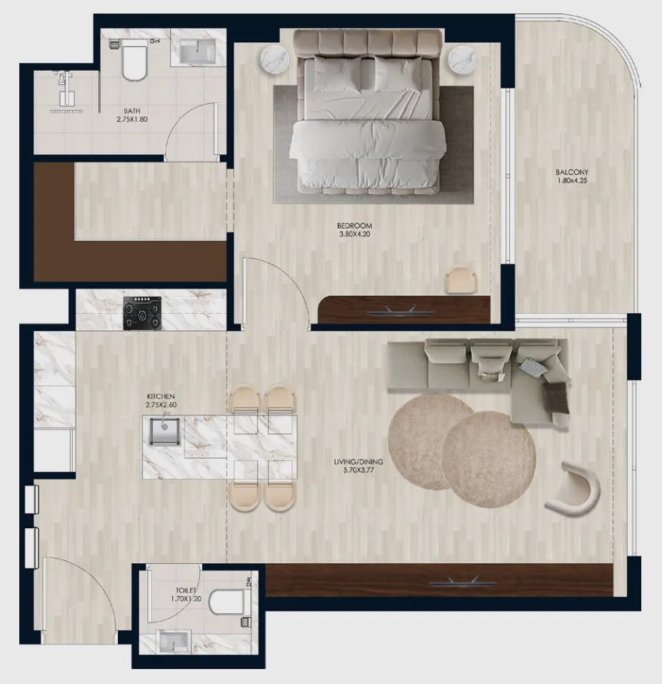 1 bedroom Apartments floor plan at Coral by Vision