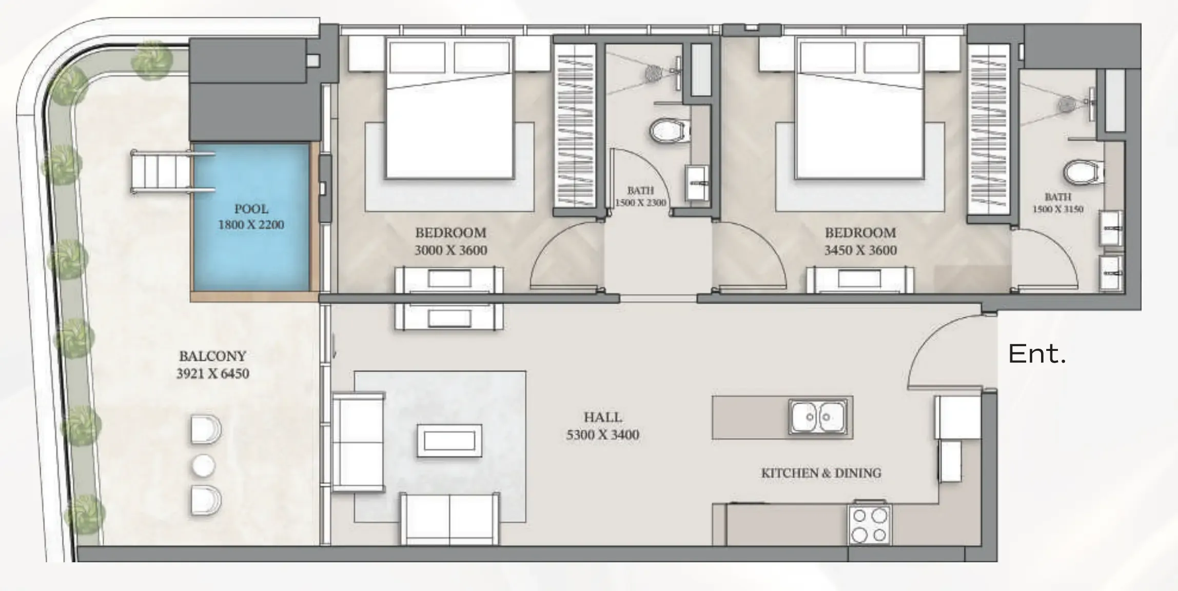 2 bedroom Apartments floor plan at Empire Gardens