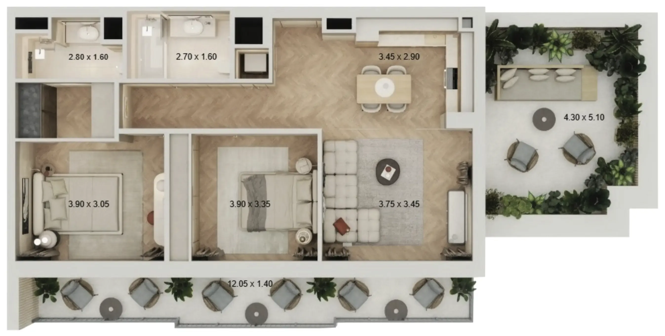 2 bedroom Apartments floor plan at Arisha Terraces