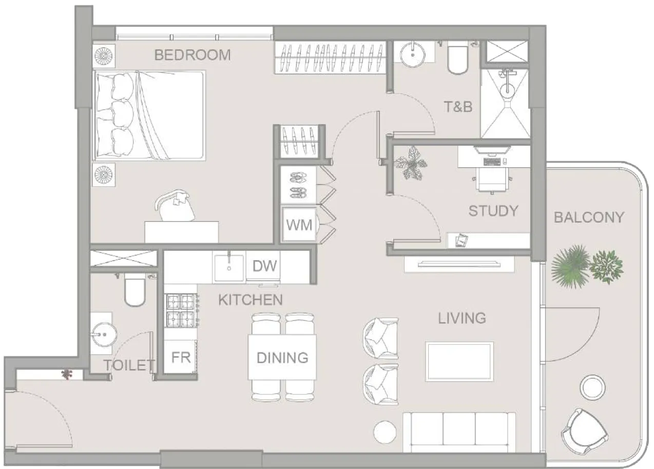 1.5 bedroom Apartments floor plan at TETR1S Tower