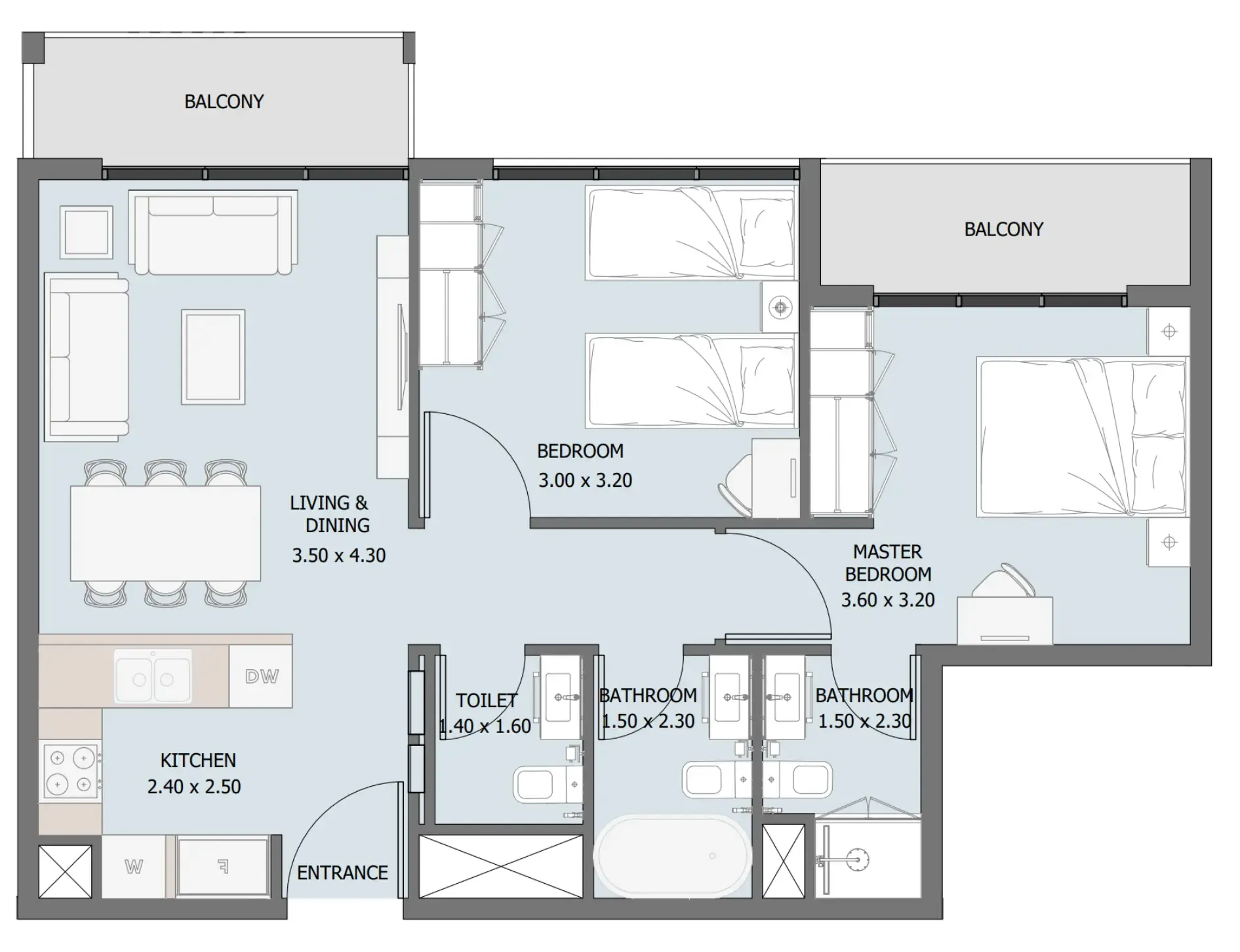 2 bedroom Apartments floor plan at Verdana III