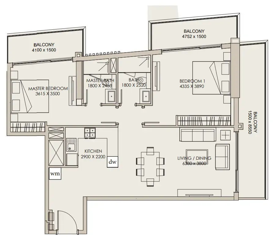 2 bedroom Apartments floor plan at Nirvana Residences 1
