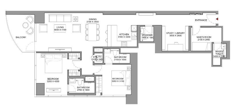 2 bedroom Apartments floor plan at Skyscape