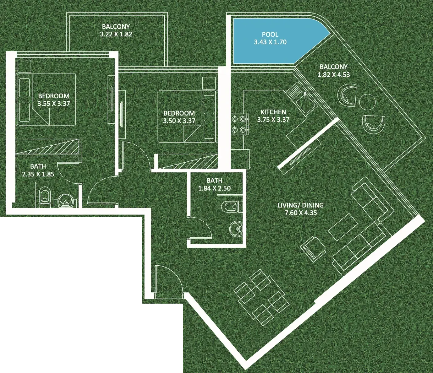 2 bedroom Apartments floor plan at Sportz
