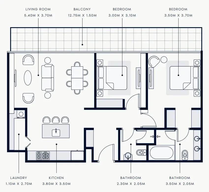 2 bedroom Apartments floor plan at Riviera Rêve