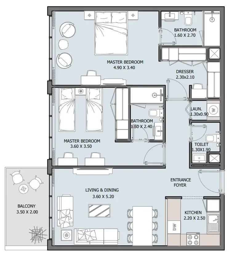 2 bedroom Apartments floor plan at Oceana