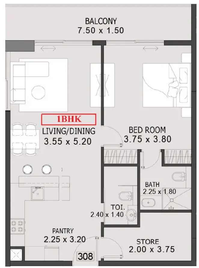 1 bedroom Apartments floor plan at One By Preston