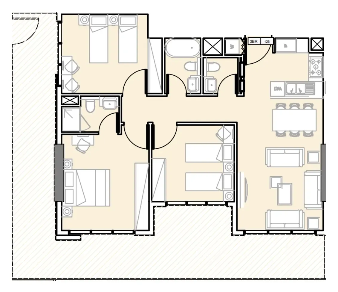 3 bedroom Apartments floor plan at Verdana III