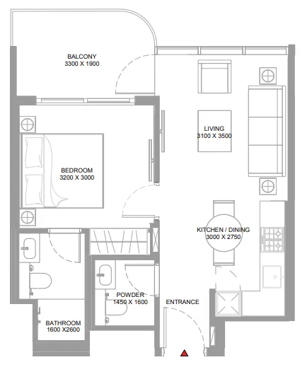 1 bedroom Apartments floor plan at Yachtside Marina Residences