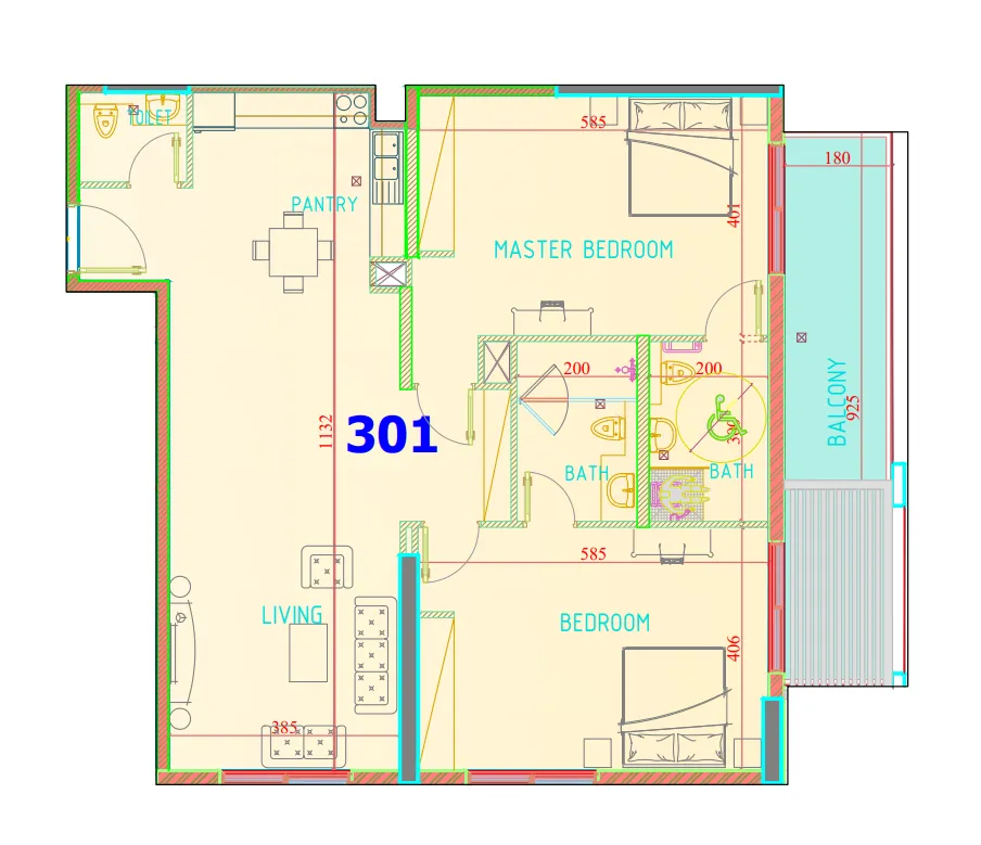 2 bedroom Apartments floor plan at Carmel Residence