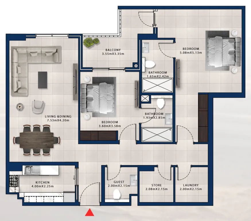 2 bedroom Apartments floor plan at Asayel Avenue